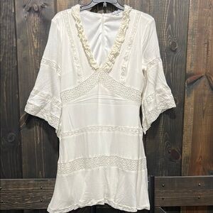Baltic Born Bohemian Dress M Ivory Lace Babydoll Ruffles Flare Sleeves Hippie